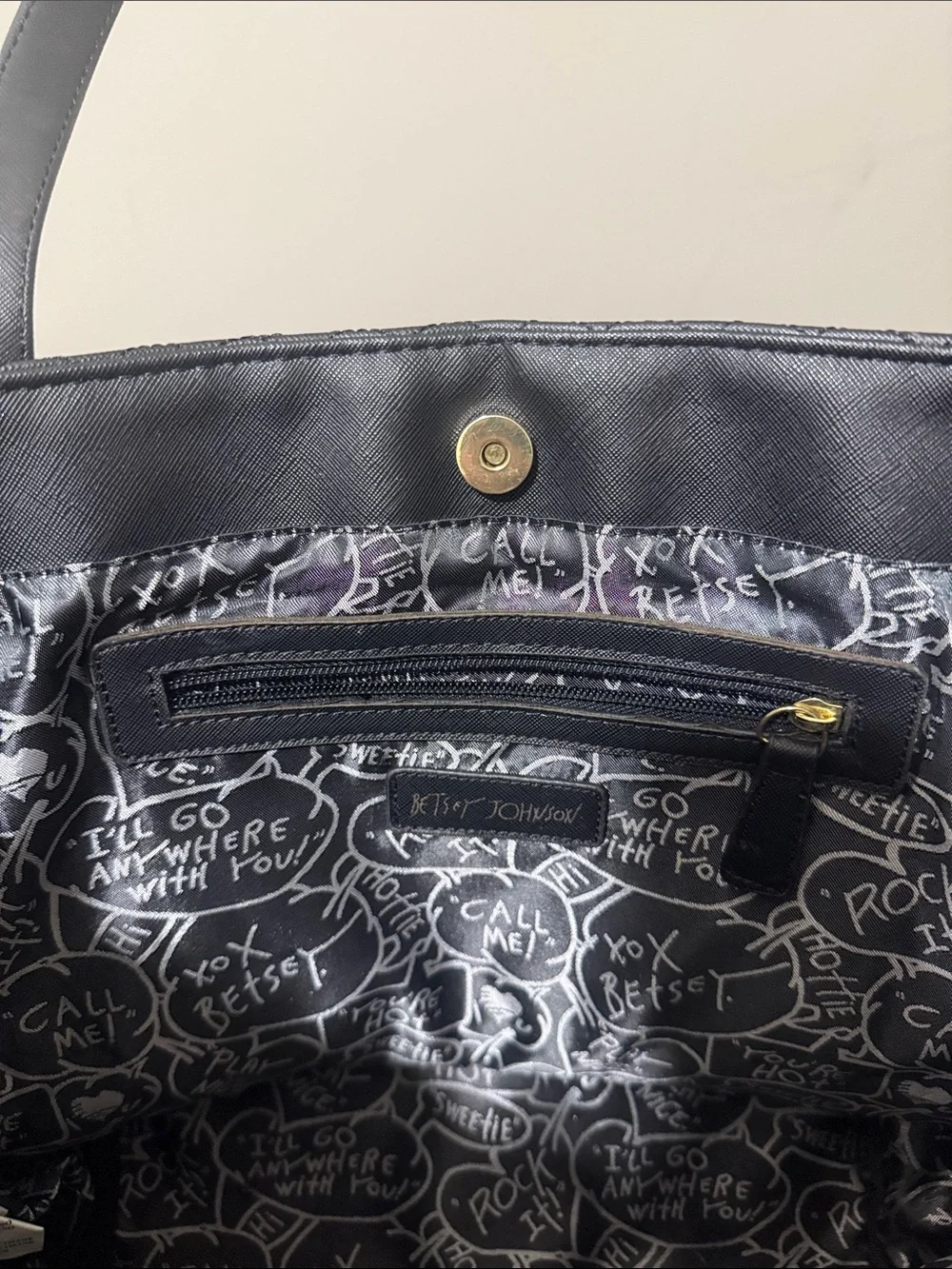 Betsey Johnson Black and Gold Quilted Heart Tote